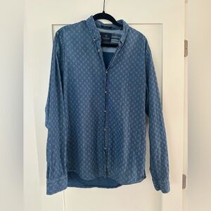 Scotch & Soda Special Weave Denim Button Up Shirt‎ Blue Size XL